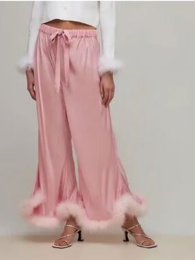 Sleeper Pink Eco Vero Rayon Pajama Pants with Turkey Feather Trim | NWT
